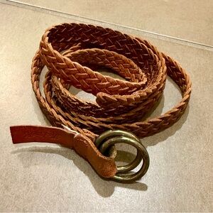 Madewell Braided Leather Belt in Brown with Gold Buckle